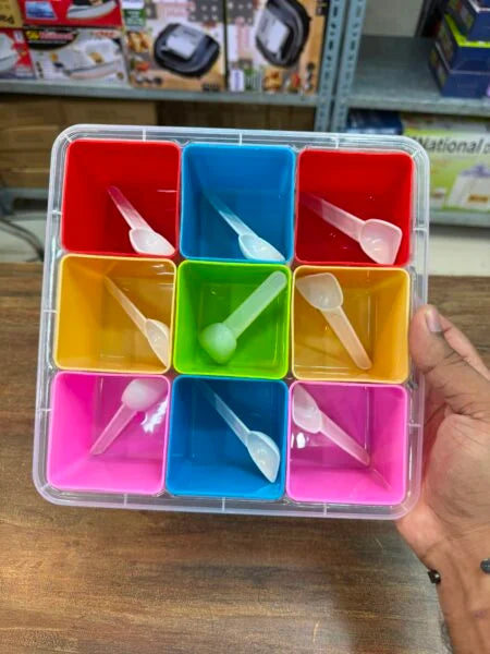 9 Compartment Spice Jar Box - Kitchen Masala Organizer