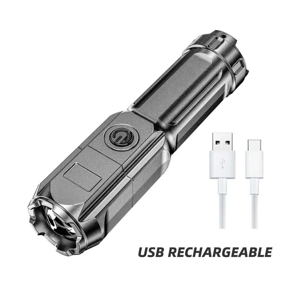 High Power LED Flashlight USB Rechargeable Torch Portable Zoomable Camping Light 3 Lighting Modes Use High Strength ABS Material Zarorat