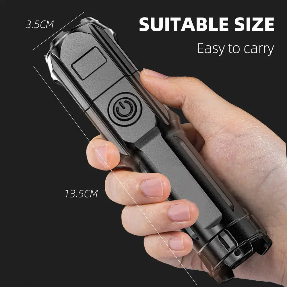 High Power LED Flashlight USB Rechargeable Torch Portable Zoomable Camping Light 3 Lighting Modes Use High Strength ABS Material Zarorat