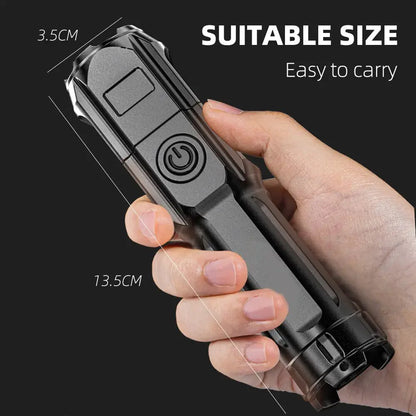 High Power LED Flashlight USB Rechargeable Torch Portable Zoomable Camping Light 3 Lighting Modes Use High Strength ABS Material Zarorat