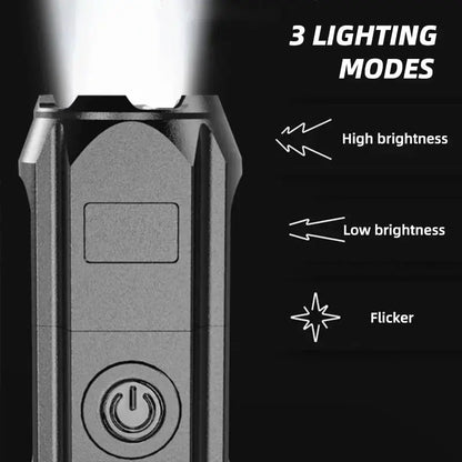 High Power LED Flashlight USB Rechargeable Torch Portable Zoomable Camping Light 3 Lighting Modes Use High Strength ABS Material Zarorat