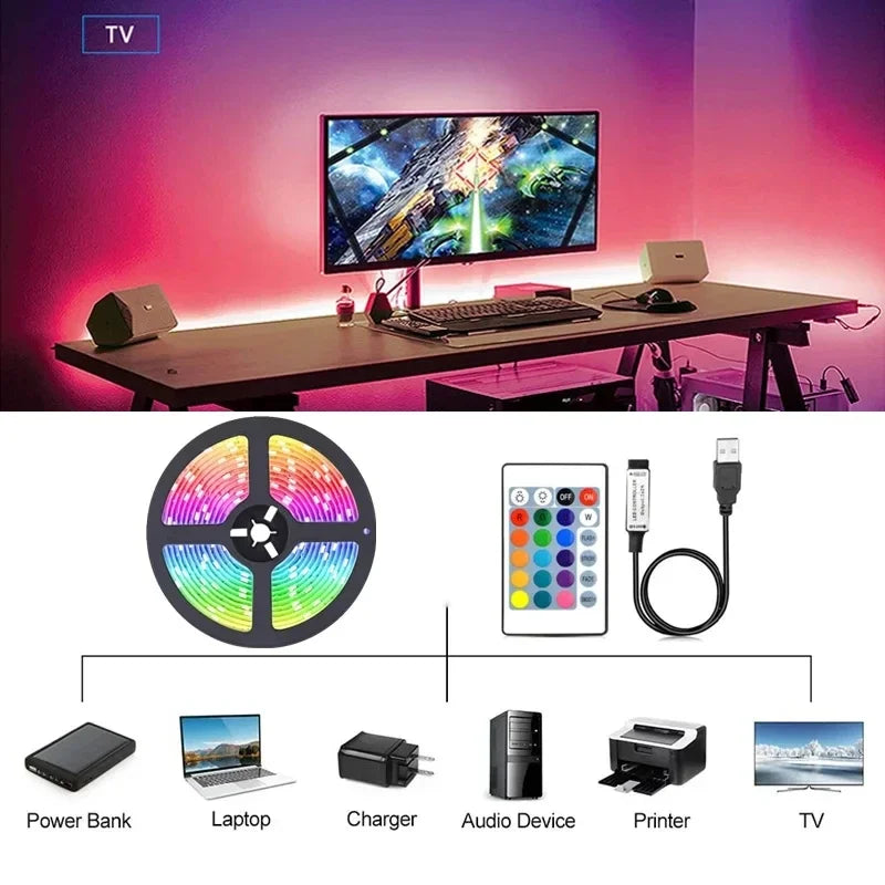 USB LED Strip Lights RGB 5050 Led Light Bluetooth App Control Flexible LED Lamp Ribbon For Room Decor TV BackLight Diode Tape Zarorat