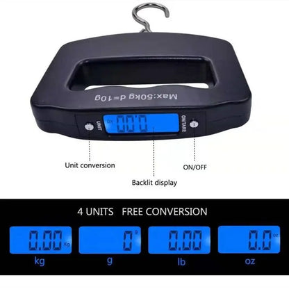 50kg/110lb Portable Scale LCD Digital Luggage Suitcase Scale Handled Travel Baggage Bag Fish Weighting Hook Hanging Scales Zarorat