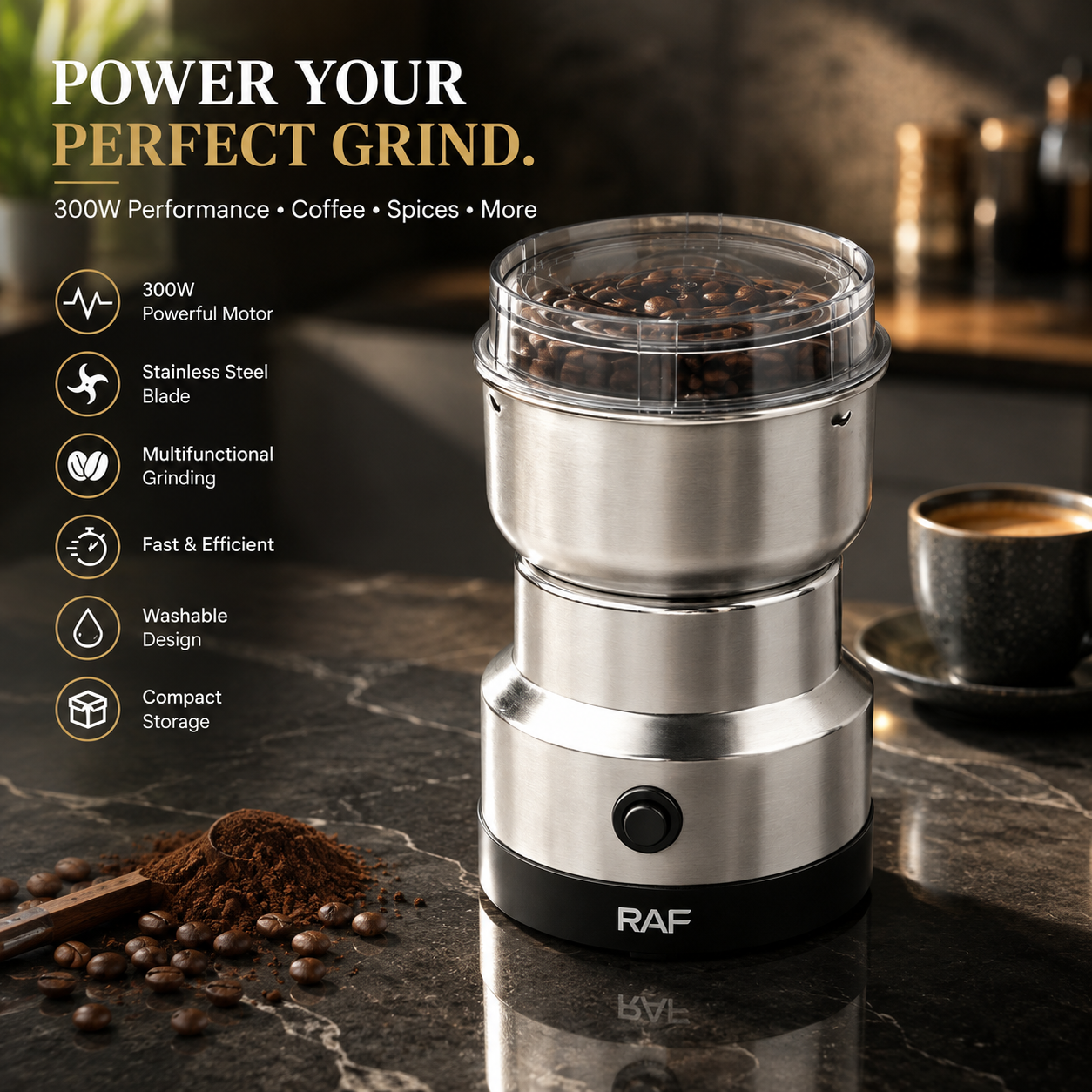 RAF 300W Electric Coffee & Masala Grinder