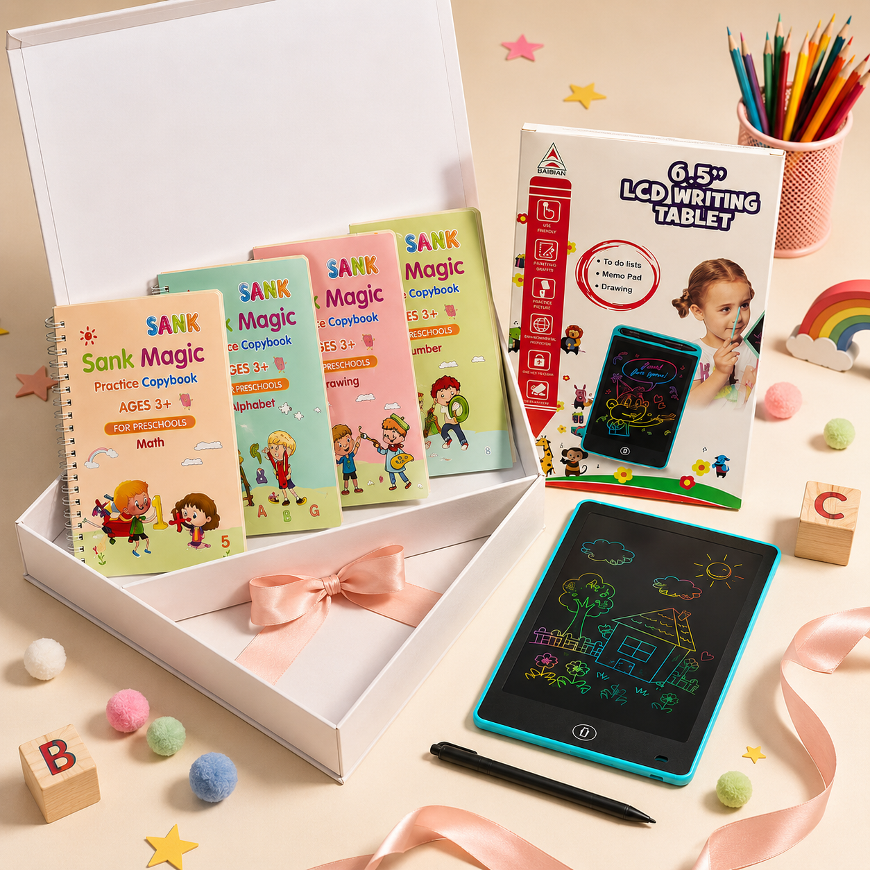 Sank Magic Copy Book + 6.5 Inch LCD Writing Tablet Bundle