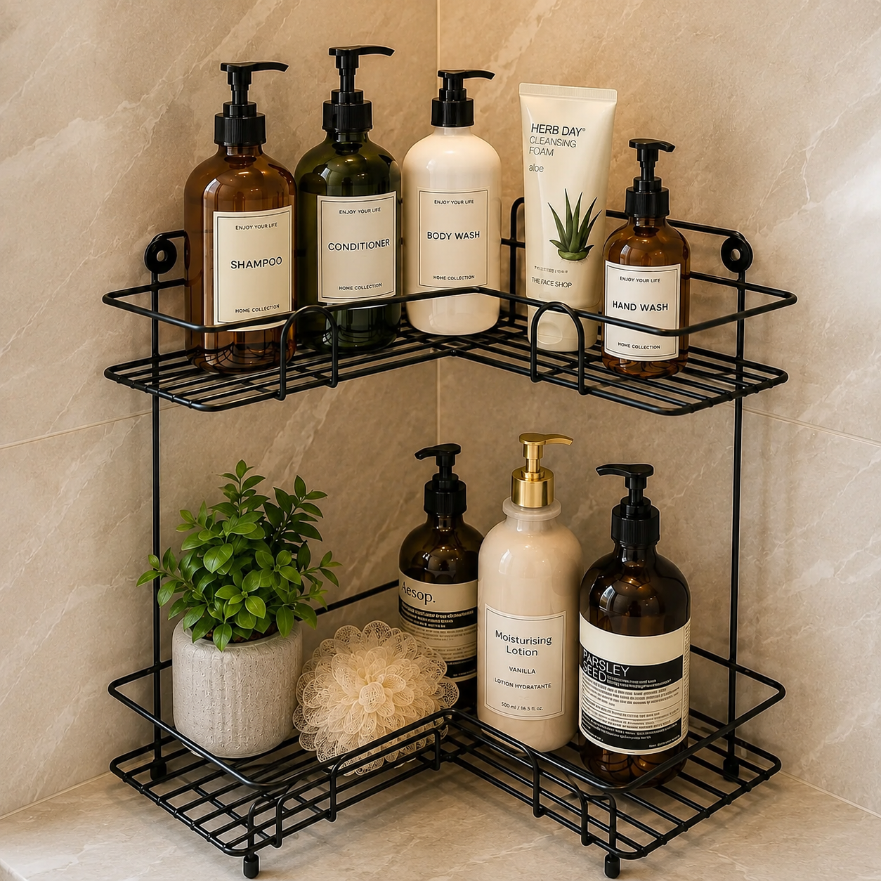 Metal Double Corner Bathroom Shelf