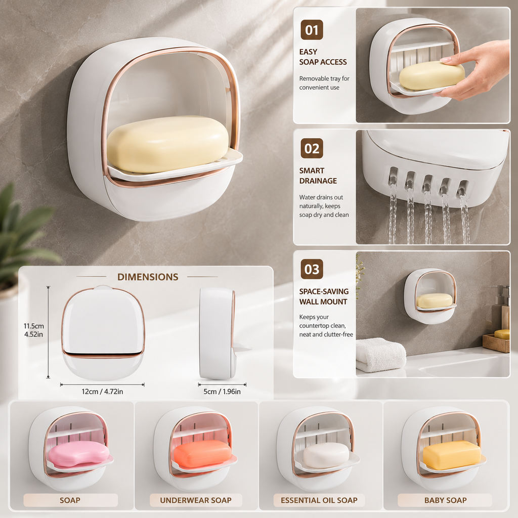 Luxury Soap Holder with Drain Tray - Bathroom Soap Dish