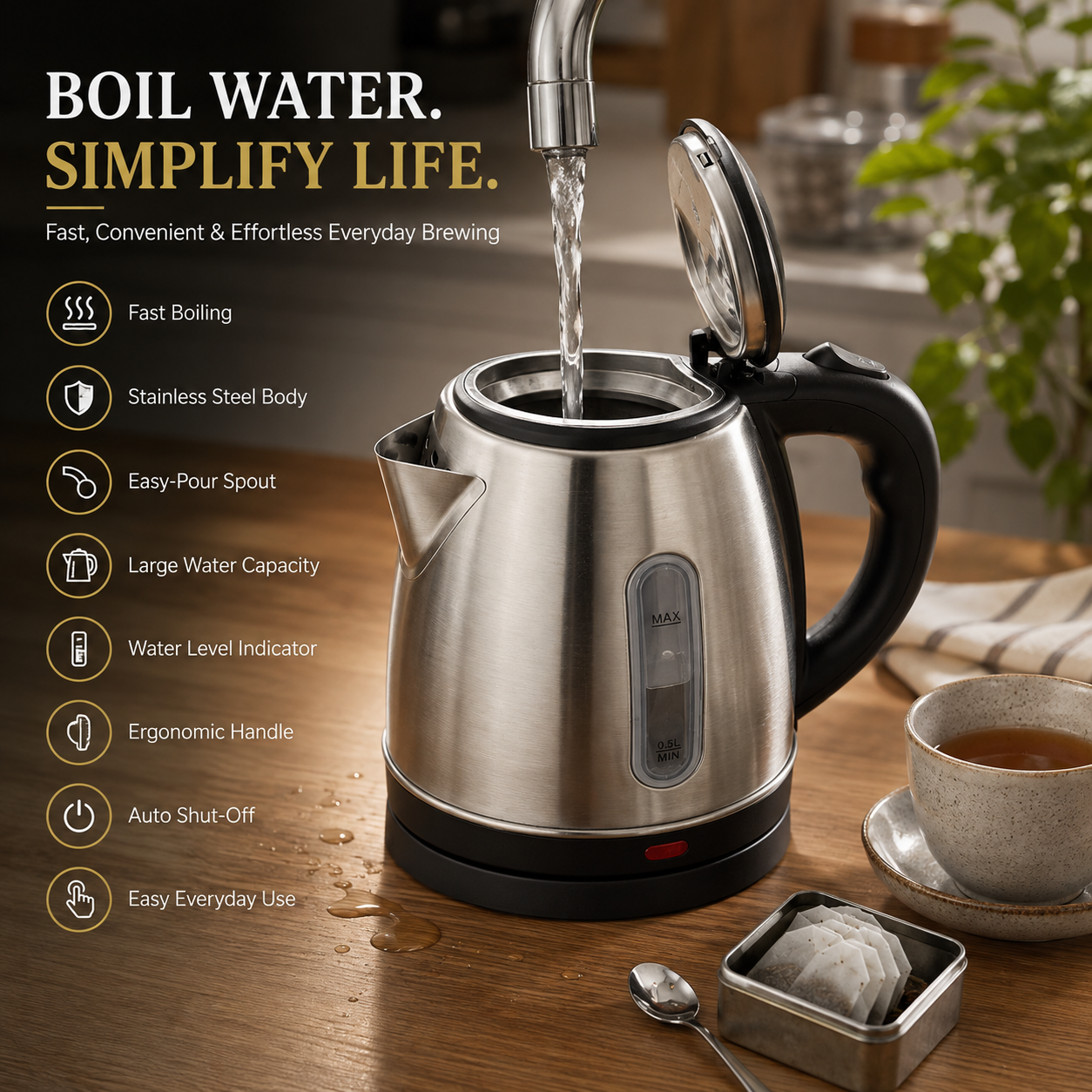 Electric Tea Kettle - Fast Boiling Auto Shut-Off Kettle