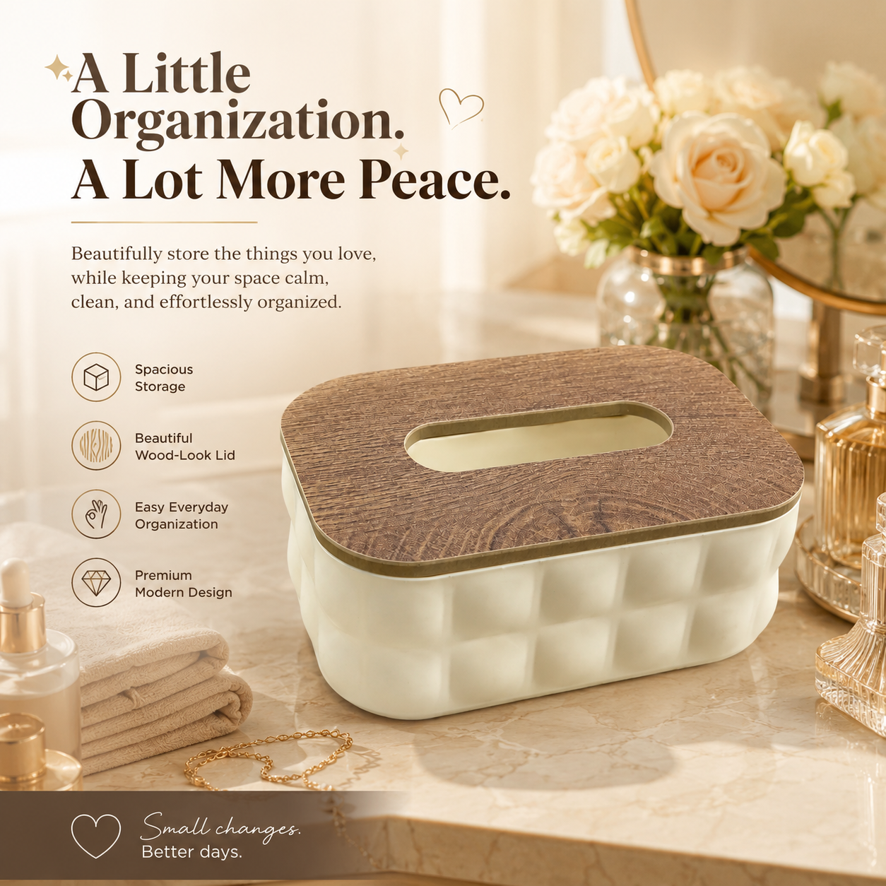 Bubble Tissue Box with Wooden Holder - Decorative Tissue Case