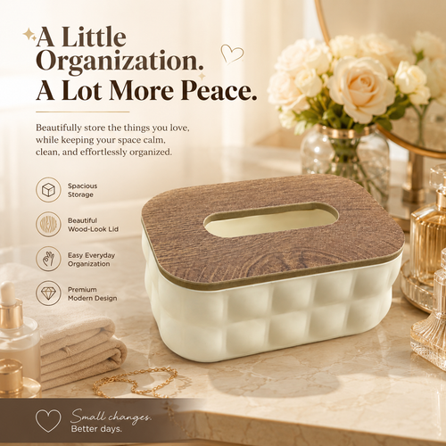 Bubble Tissue Box with Wooden Holder - Decorative Tissue Case