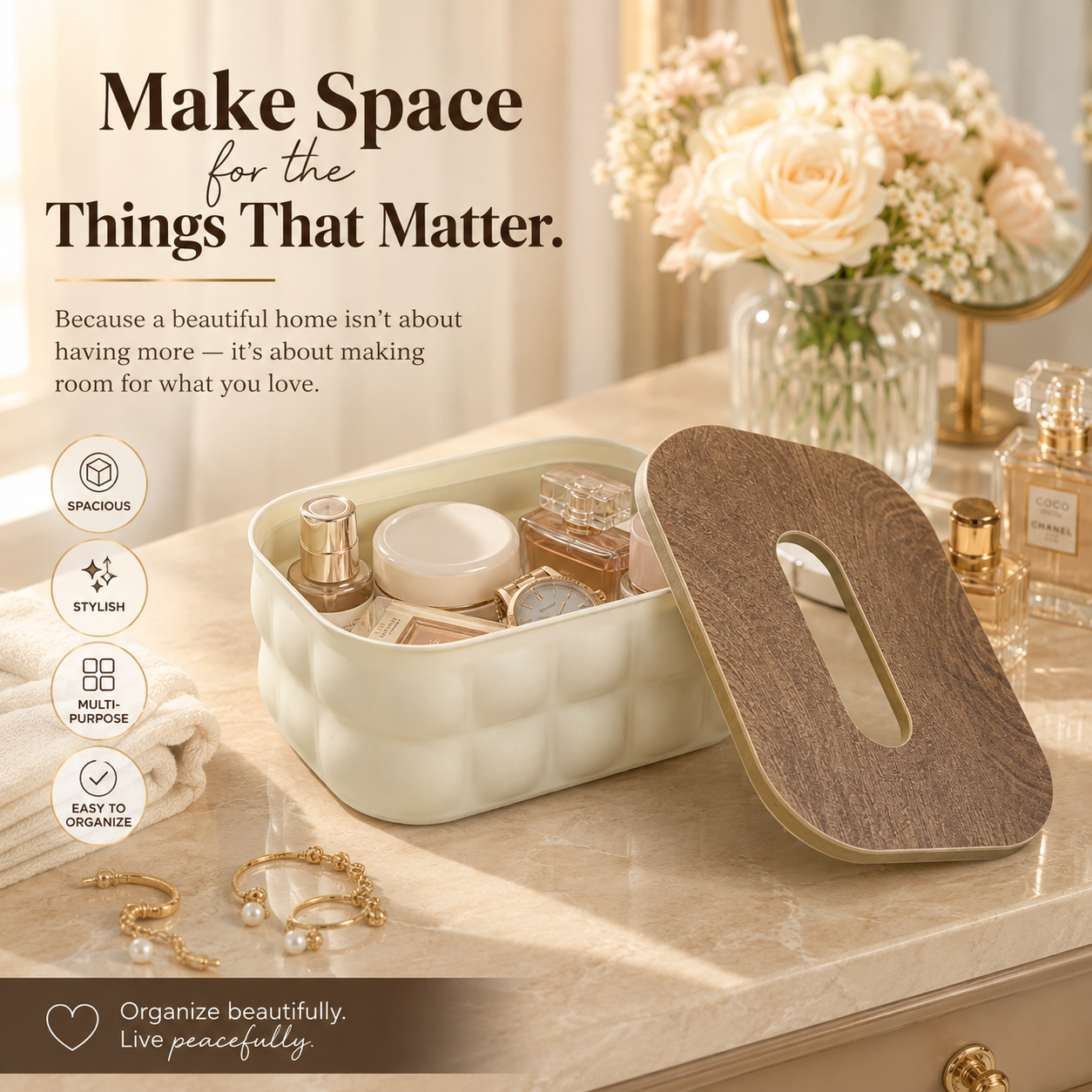 Bubble Tissue Box with Wooden Holder - Decorative Tissue Case